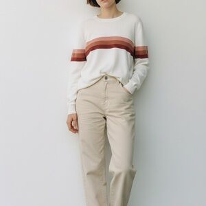 Faherty Women's Cream and Brown Gradient Stripe Sweater